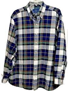 Ralph Lauren Shirt Mens 1XB Blue Green Plaid Long Sleeve Performance Flannel - Picture 1 of 11