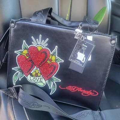 Nuevo con etiquetas Bolso Bandolera Bolso Bandolera Ed Hardy Estrás Corazones Amor Negro Foto 1 de 4
