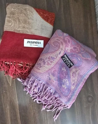 Bufandas pashmina para mujer chal envolvente flecos cachemir. Rojo Naranja Beige Rosa Azul Foto 1 de 4
