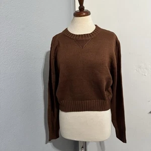 Double Zero Damen braun Langarm Rundhalsausschnitt Cropped Relaxed Pullover Gr. Medium - Bild 1 von 15