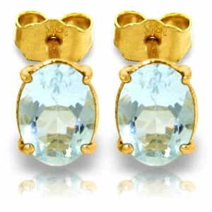 1,8 Karat 14K Massiv Gelbgold Ohrstecker Natürlicher Aquamarin Edelstein - Bild 1 von 3