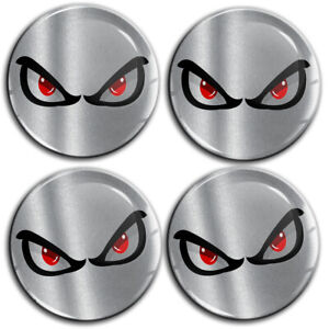 4 x 70mm 3D Stickers Alloy Wheel Centre Cap Car Decals No Fear Eyes Badge Silver