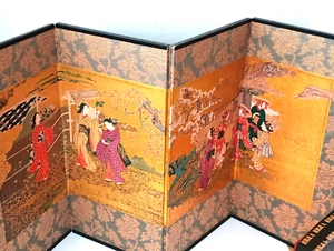 Mini Japanese Folding Screen Print Korin Ogata Plum Tree Red and White Blossoms - Picture 1 of 3