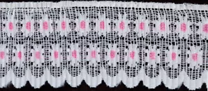 1&3/4" white pink pleated ruffled lace fabric trim 24 yards - Picture 1 of 1