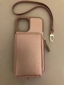ZVE New Zipper Wallet Case for iPhone Xs with Wrist Strap 2018 Rose Gold - Photo 1 sur 6