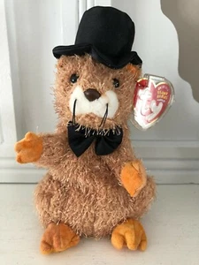 TY Beanie Baby Punxsutawn-E Phil Groundhog Top Hat Tie 2004 w Tag Protector NICE - Picture 1 of 4