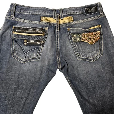 ROBINS Jeans Mens Jeans 40x32 American Flag Studs Bling Straight Leg USA Hemmed - Image 1 of 4