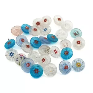 Lotto 30 pezzi bottoni vetro trasparente floreale geometrico ceco vintage deco 14 mm - Foto 1 di 2