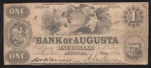 1861 $1 AUGUSTA, GA GEORGIA OBSOLETE BANKNOTE ONE DOLLAR BILL 04377. - Bild 1 von 2