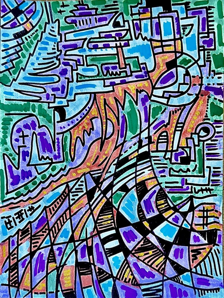 Modern Psychedelic Abstract Cubism Graffiti Art Painting Cartoon Illustration - Image 1 of 1