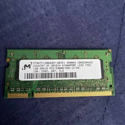 Micron 1GB 2RX16 PC2-6400S-666-13-A0 (MT8HTF12864HDY-800G1 0934) Laptop Memory - Image 1 of 2