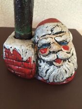 Primitive Vintage Handmade Santa Claus Head Candle Holder Christmas Ornament