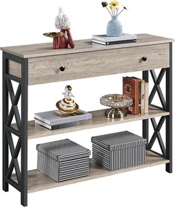 Console Table with Drawer, Entryway Table with 3 Tier Storage Shelves, Narrow Lo - Picture 1 of 12