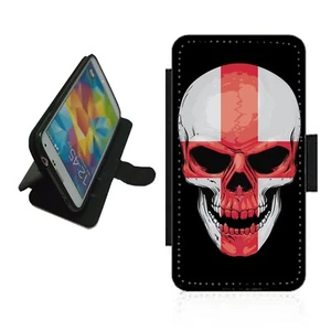 English Skull Phone Case Wallet England flag flip cover ENG1 Saint George - Picture 1 of 3