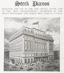 George Steck & Co. Pianos 5th Ave. New York City Hotel Astor 1905 Photo Print Ad - Picture 1 of 4