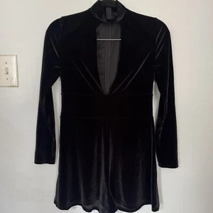 EXPRESS Romper Womens Small Petite Black Velvet Chocker Y2K  Festival Fairy Goth - Picture 1 of 9
