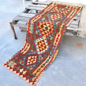 7x2 handgefertigter afghanischer Chobi Kilim Läufer Teppich Gemüse gefärbt handgewebte türkische Wolle - Bild 1 von 17