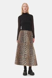 Ganni Women's Leopard Print Elastic Waist Maxi Skirt Size 36 US Small 4 - Picture 1 of 9