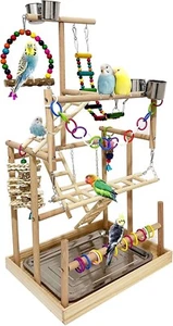 Bird Playground - Natural Wood Parrot Playstand with Perches, Bird Play Gym & Ac - Picture 1 of 21