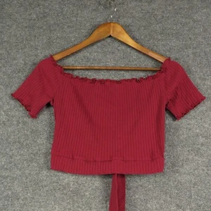 Shein Shirt Girls Extra Large Maroon Cropped Short Sleeve Scoop Neck Top - Picture 1 of 7