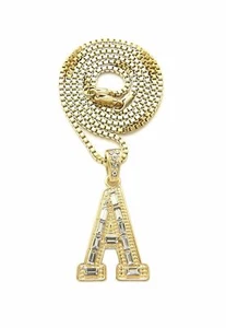 New! Mini Gemstone Initial Pendant with 3 mm Box Chain Hip-Hop Necklace - Picture 1 of 273