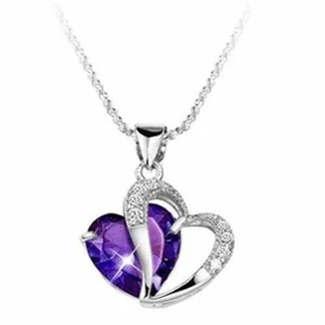 Fashion Women 925 Sterling Silver Amethyst Purple Heart Crystal Pendant Necklace - Picture 1 of 1