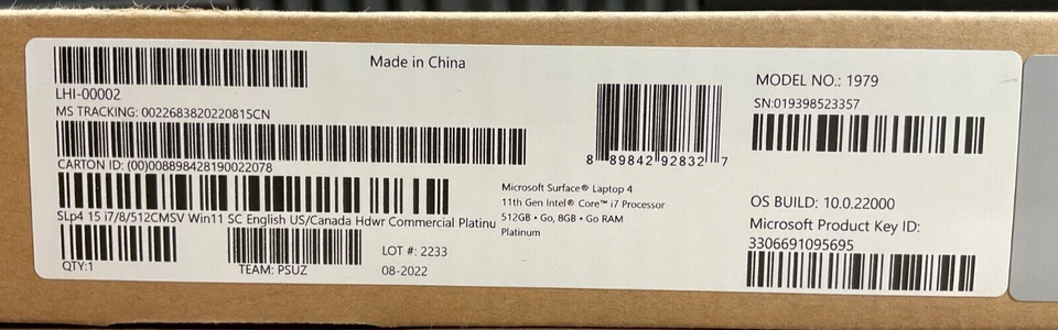 Microsoft Surface Laptop 4 i7-1185G7 8GB 512GB 15T W11P Platinum LHI-00002 - Image 1 of 4