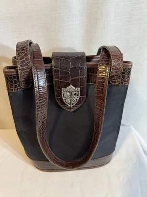 Brighton Genuine Leather Bucket Tote Satchel Handbag Black Brown Handbag Purse - Image 1 of 4