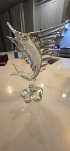 Vintage mundgeblasene Glas Segelfisch Marlin Skulptur 13" klar Küste MCM Kunst - Bild 1 von 7