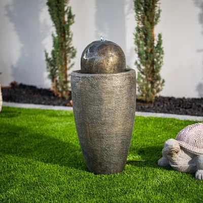 25.98" H Round Stone Indoor/Outdoor Modern Stone Textured Sphere Water Founta... - Image 1 of 4
