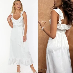 show me your mumu alexis midi dress ivory white luxe satin large - Picture 1 of 11
