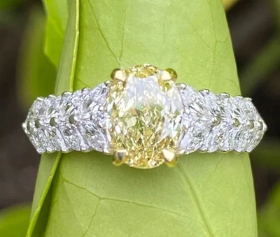 2.36CT Oval Cut Lab Grown Fancy Vivid Yellow Diamond Engagement Ring 14K Gold - Image 1 of 4