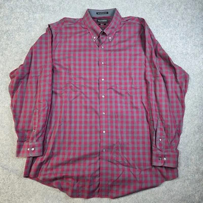 Paul Fredrick Dress Shirt Mens 18.5-37 Striped Check Red Two Ply Cotton Plaid - Image 1 of 4