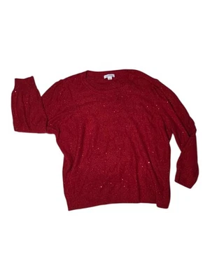 Suéter Liz Claiborne Rojo Lentejuelas Brillantes con Mangas Plisadas 3X Nuevo con Etiquetas Foto 1 de 4