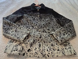 Womens Sz M New Direction Button Up Jacket Black/ White  100% Poly Guc! - Picture 1 of 8
