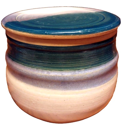 NEW! Studio Pottery Butter Crock Keeper Gray-Blue-Green Glazed Artist Signed q25 - Image 1 of 4