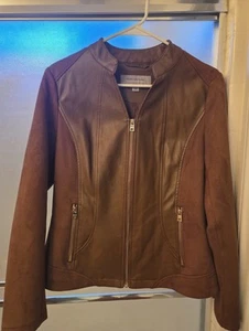 NUEVO CON ETIQUETAS MARC NEW YORK ANDREW MARC Chaqueta Moto Marrón Gamuza y Cuero XL - Imagen 1 de 14