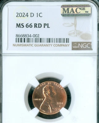 2024 D LINCOLN SHIELD CENT NGC MS66 RD PL MAC SPOTLESS RARE POP-2 . - Image 1 of 2