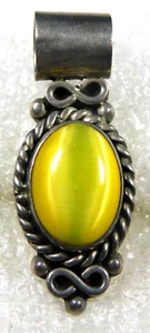 MEXICO ARTISAN STERLING Yellow TIGERS EYE HANDMADE Vintage PENDANT - Picture 1 of 4