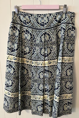 Falda Mediana DKNY Donna Karen Seda Azul Marino/Crema Estampado Talla 12 Nueva Sin Etiquetas Foto 1 de 3