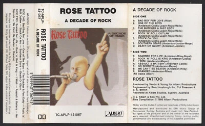 1986 MUSIC AUDIO CASSETTE TAPE - [ALBUM: A DECADE OF ROCK] GROUP: ROSE TATTOO - Image 1 of 4