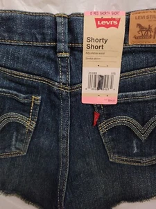 Levi's Shorty Short Girls 6r Dark Blue Adjustable Waist - Picture 1 of 4