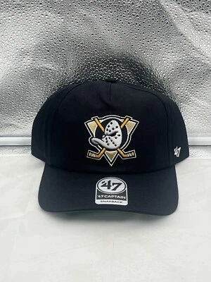 Anaheim Ducks NHL '47 Brand Throwback Black Hitch Adjustable Snapback Hat - Image 1 of 4