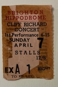 Entrada original de concierto original de Brighton abril de 1963 de Cliff Richard Shadows - Imagen 1 de 1