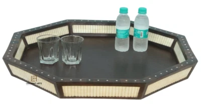 Home Décor Wood Bone Inlay Carved Design Serving Tray - Image 1 of 4