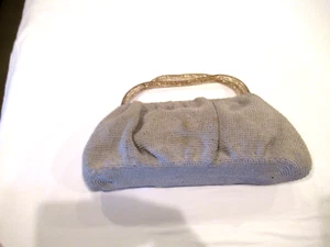 Lucite silver glitter handled purse, silver-gray crochet - Picture 1 of 11