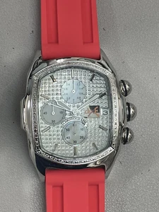 Techno Trend Luxe Men's Diamond Red Rubber Band Watch - Picture 1 of 8