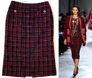 CHANEL  22A BLACK YELLOW RED TWEED CC LOGO RIBBON SKIRT 42 - Picture 1 of 18
