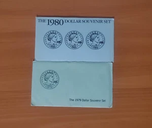 susan b anthony dollar set souvenir P,D,S 1979-1980 monete sigillate. - Foto 1 di 4