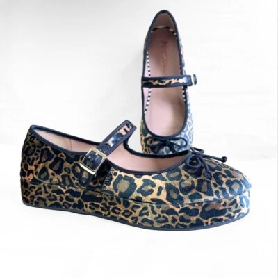 Betsey Johnson Leopard Mary Jane Shoes Women 11M Hellena Platform Flats Faux Fur - Image 1 of 4